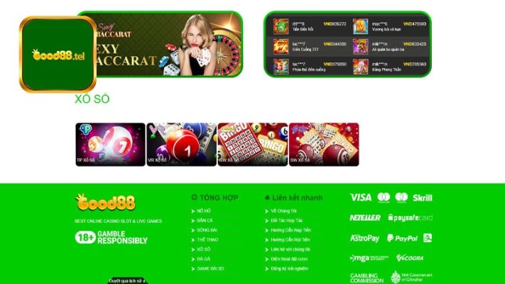 Các sảnh game xổ số trực tuyến tại Good88